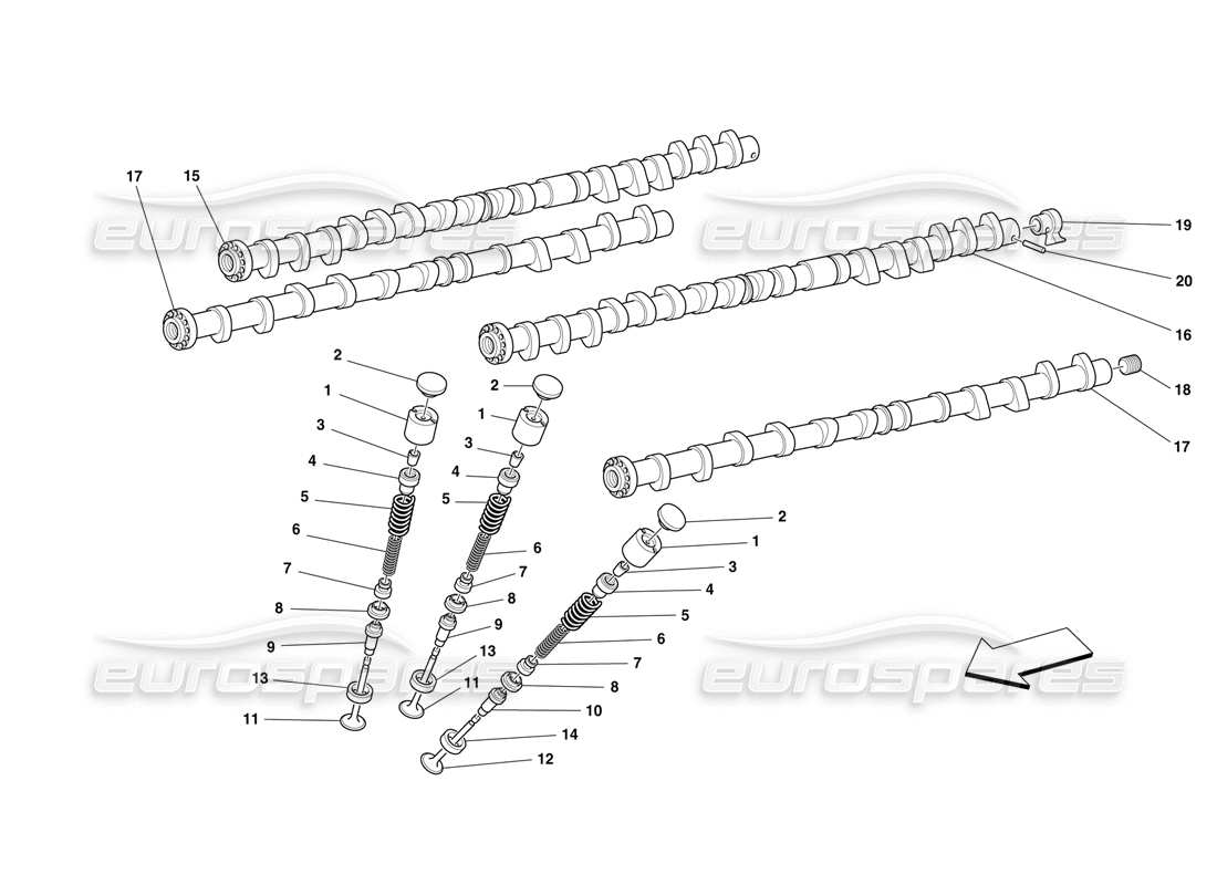 ferrari f50 timing – stößel und wellen teilediagramm