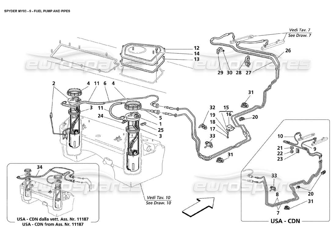 maserati 4200 spyder (2003) teilediagramm für kraftstoffpumpe und -leitungen