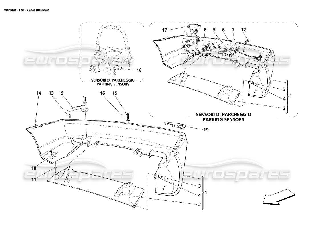 maserati 4200 spyder (2002) hintere stoßstange teilediagramm