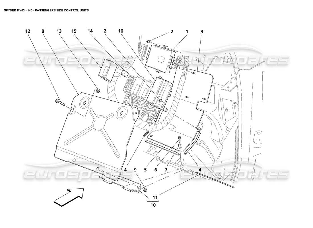 maserati 4200 spyder (2003) teilediagramm für beifahrer- und seitensteuergeräte