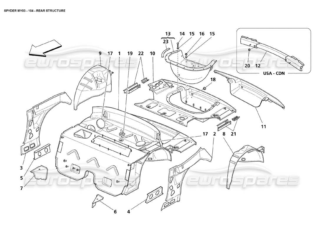 maserati 4200 spyder (2003) teilediagramm der hinteren struktur