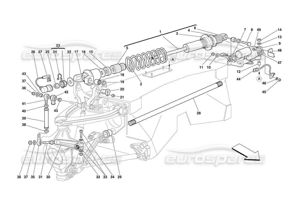 ferrari f50 vorderradaufhängung – stoßdämpfer und stabilisator teilediagramm