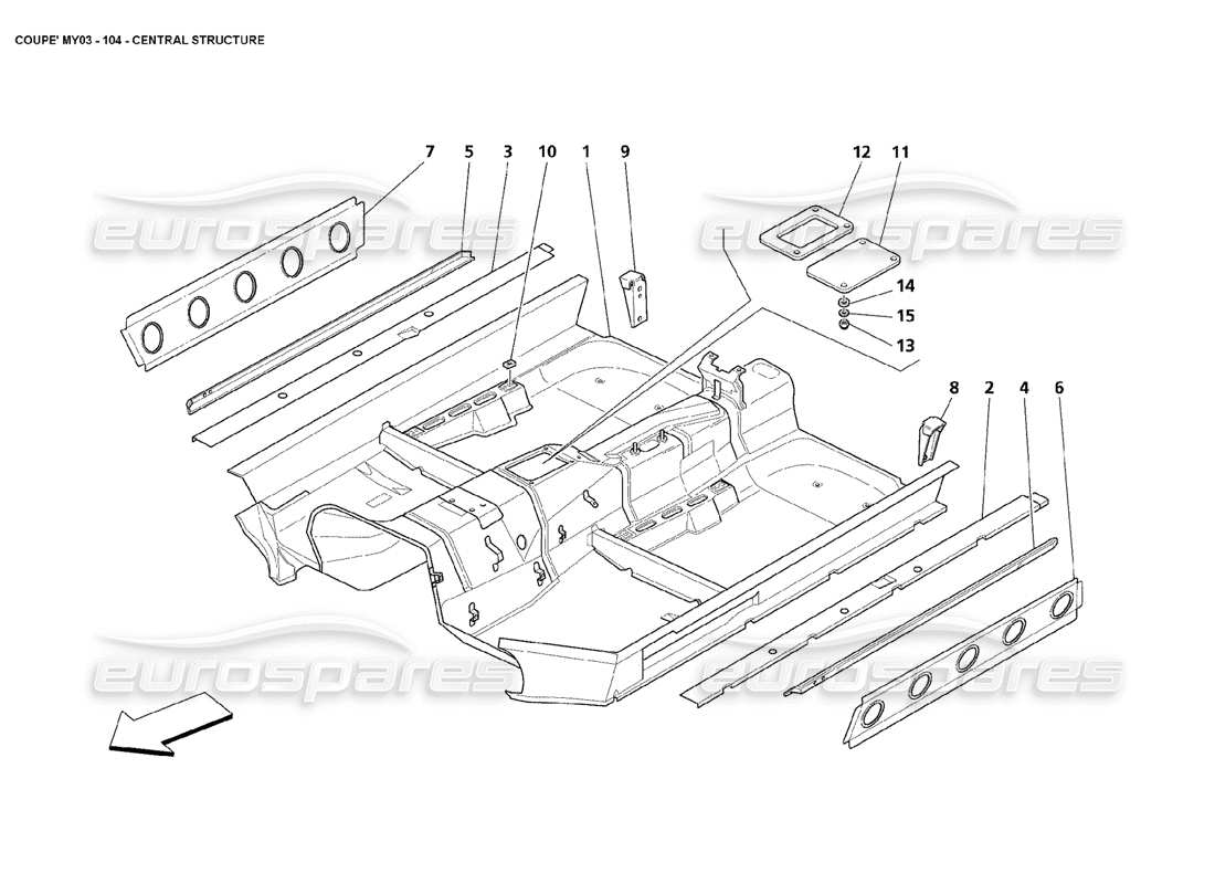 maserati 4200 coupe (2003) teilediagramm der zentralen struktur