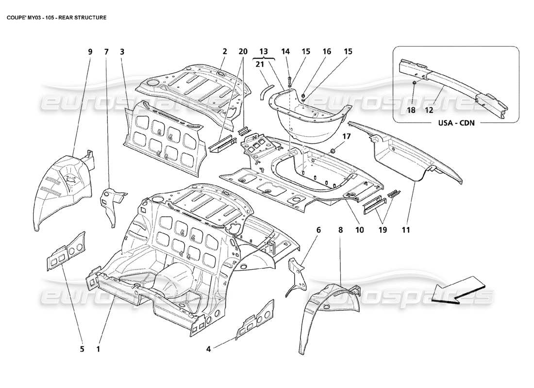 maserati 4200 coupe (2003) teilediagramm der hinteren struktur