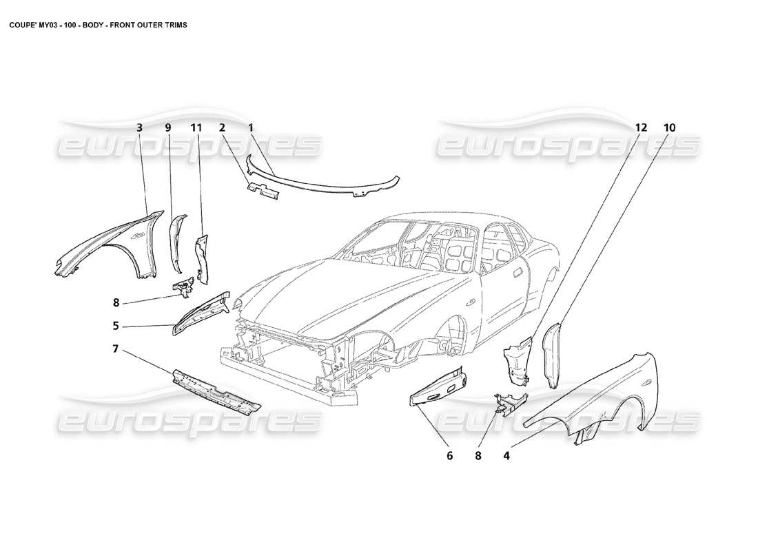 maserati 4200 coupe (2003) karosserie - teilediagramm für die vordere außenverkleidung