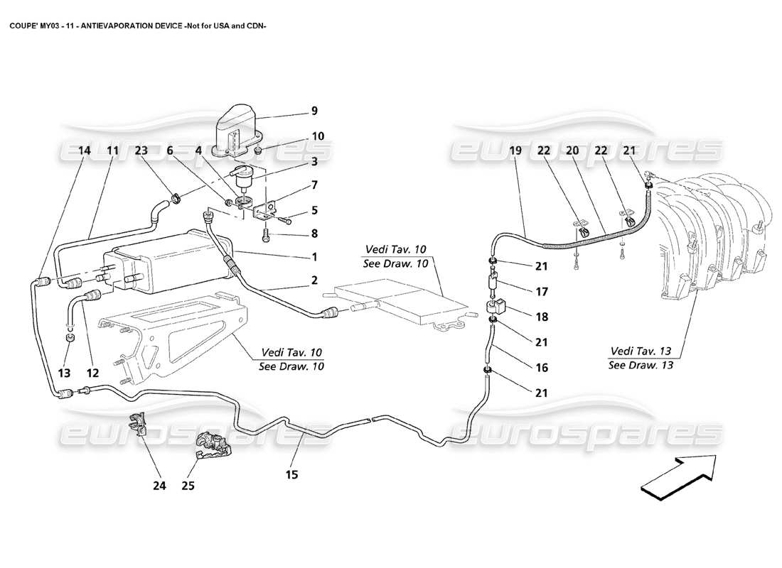 maserati 4200 coupe (2003) antiverdunstungsvorrichtung - nicht für usa oder cdn teilediagramm