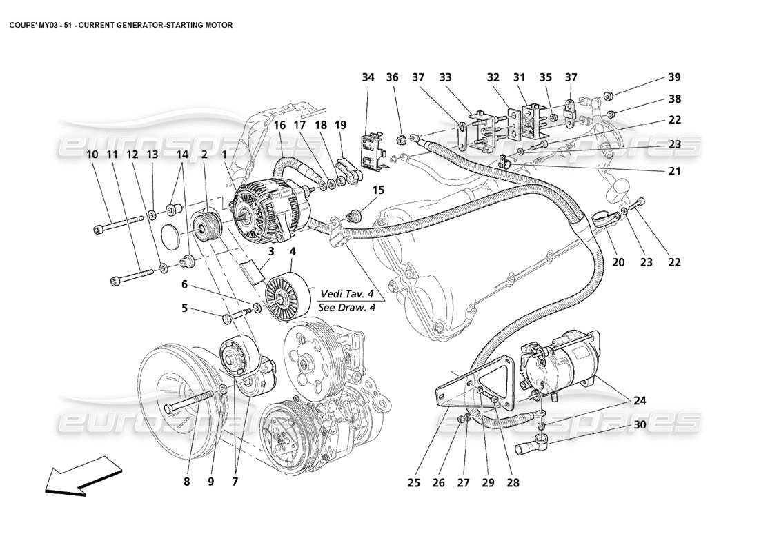 maserati 4200 coupe (2003) stromgenerator - teilediagramm anlasser