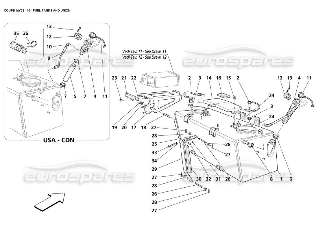 maserati 4200 coupe (2003) diagramm für kraftstofftanks und verbindungsteile