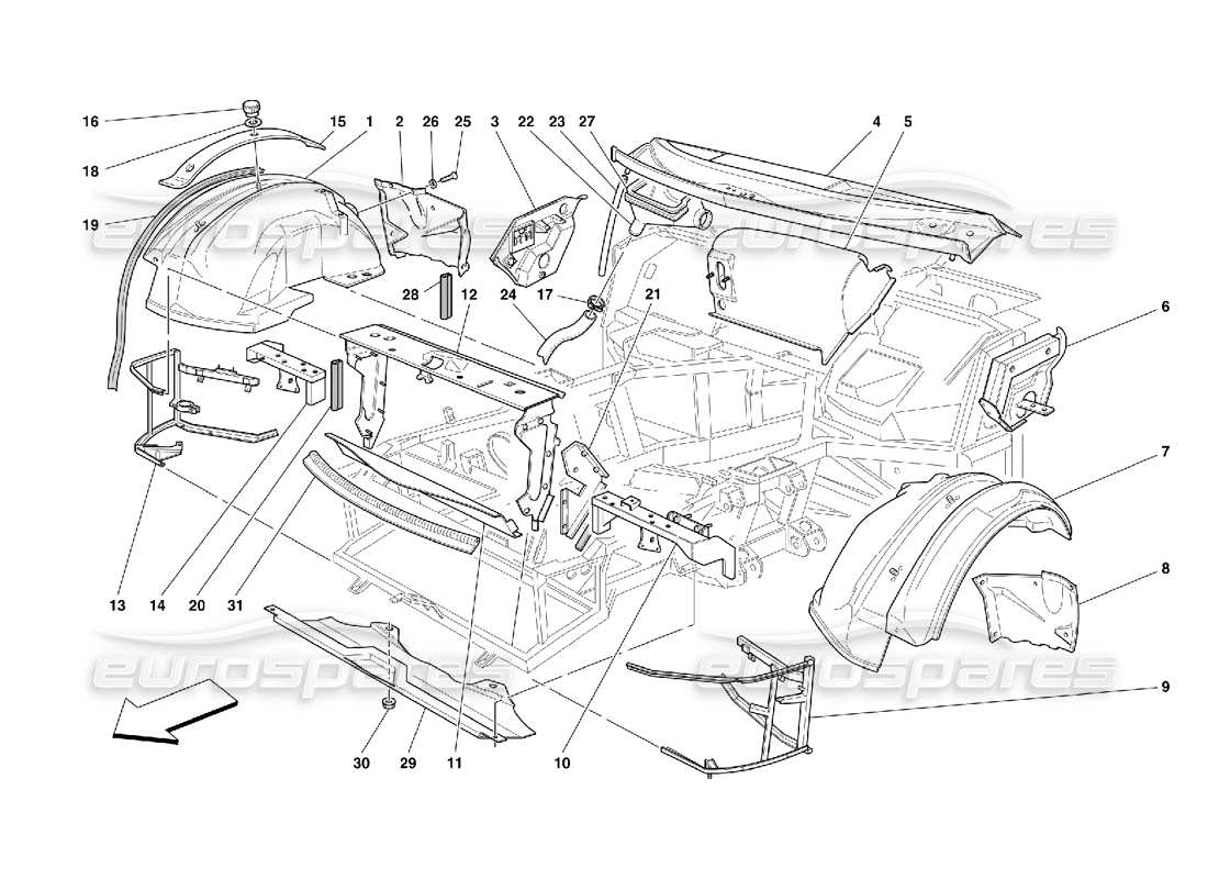 ferrari 456 m gt/m gta teilediagramm für frontstrukturen und -komponenten