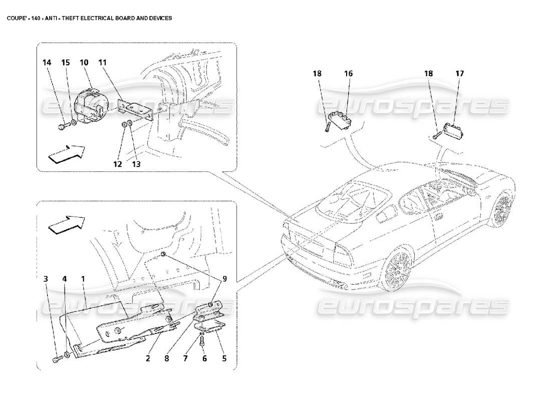 maserati 4200 coupe (2002) teilediagramm für elektrische platinen und geräte zur diebstahlsicherung