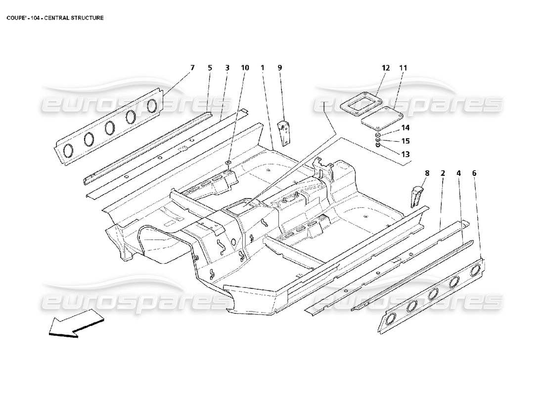 maserati 4200 coupe (2002) teilediagramm der zentralen struktur