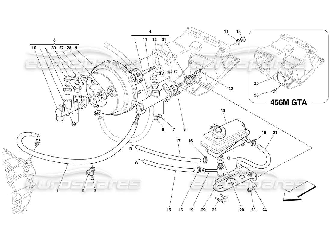 ferrari 456 m gt/m gta brems- und kupplungshydrauliksystem – nicht für gd teilediagramm