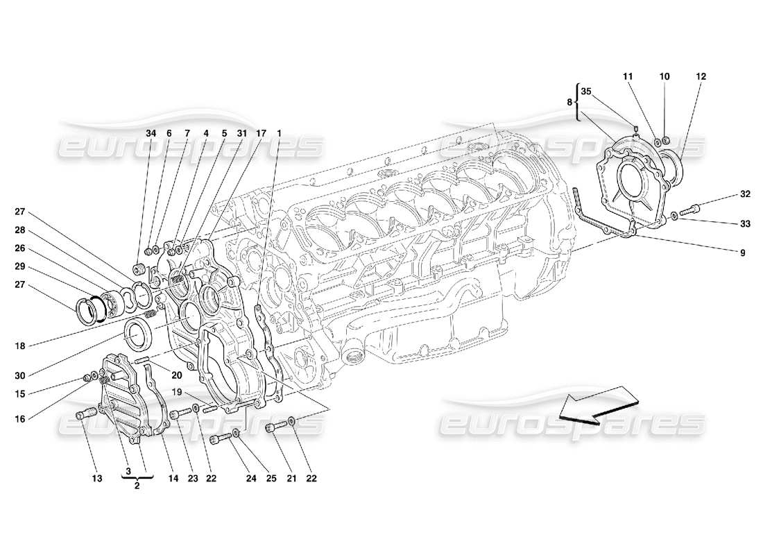 ferrari 456 m gt/m gta kurbelgehäuse - abdeckungen teilediagramm