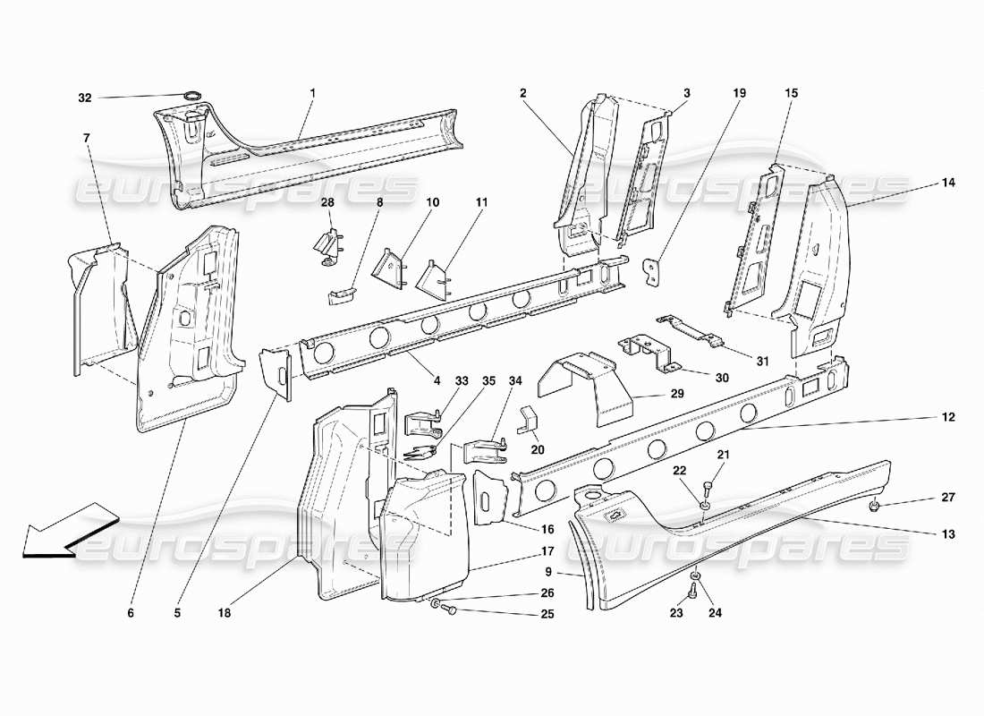 ferrari 456 m gt/m gta teilediagramm für zentrale strukturen und komponenten