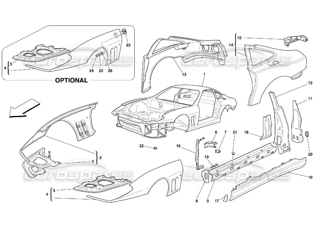 ferrari 550 maranello karosserie - teilediagramm für innenverkleidungen