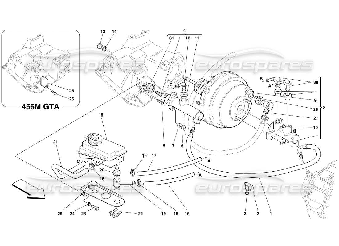 ferrari 456 m gt/m gta hydrauliksystem für bremse und kupplung - gültig für gd-teilediagramm