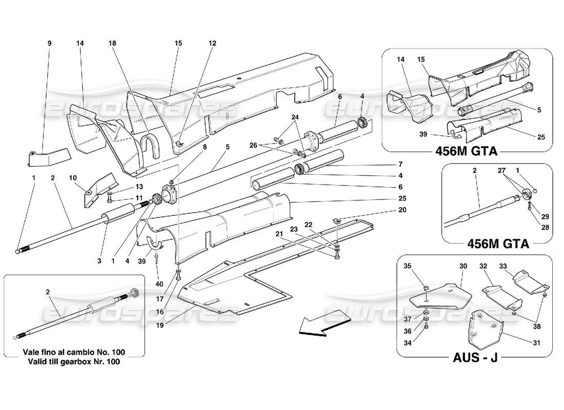 ferrari 456 m gt/m gta motorverbindungsrohr - getriebe und isolierungsteildiagramm