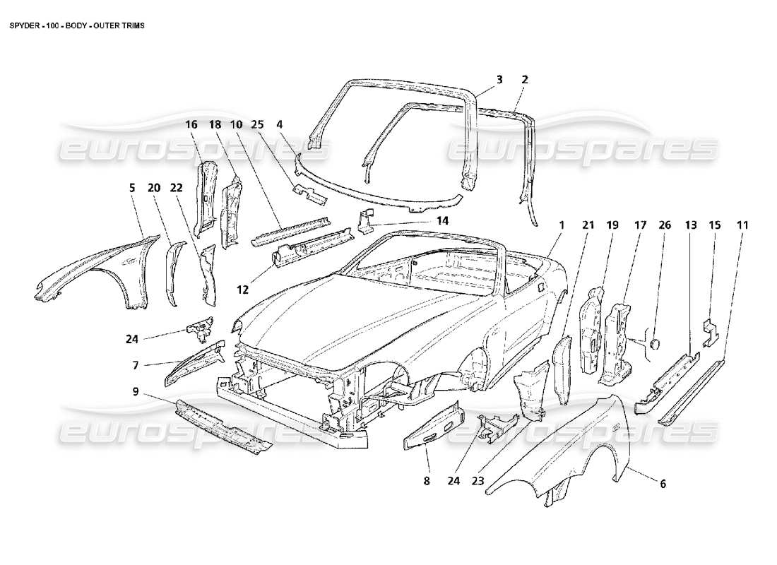 maserati 4200 spyder (2002) karosserie – außenverkleidungen teilediagramm