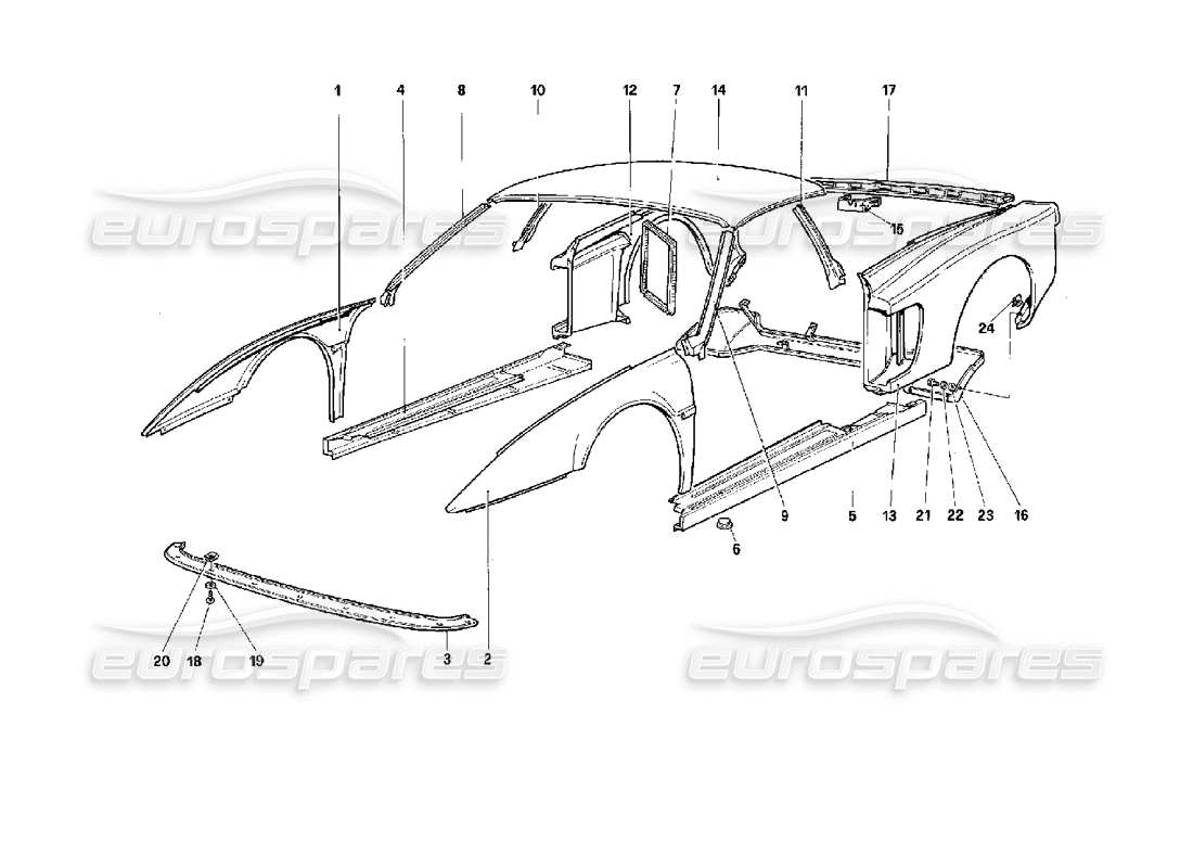 ferrari 512 m körper - externe komponenten teilediagramm