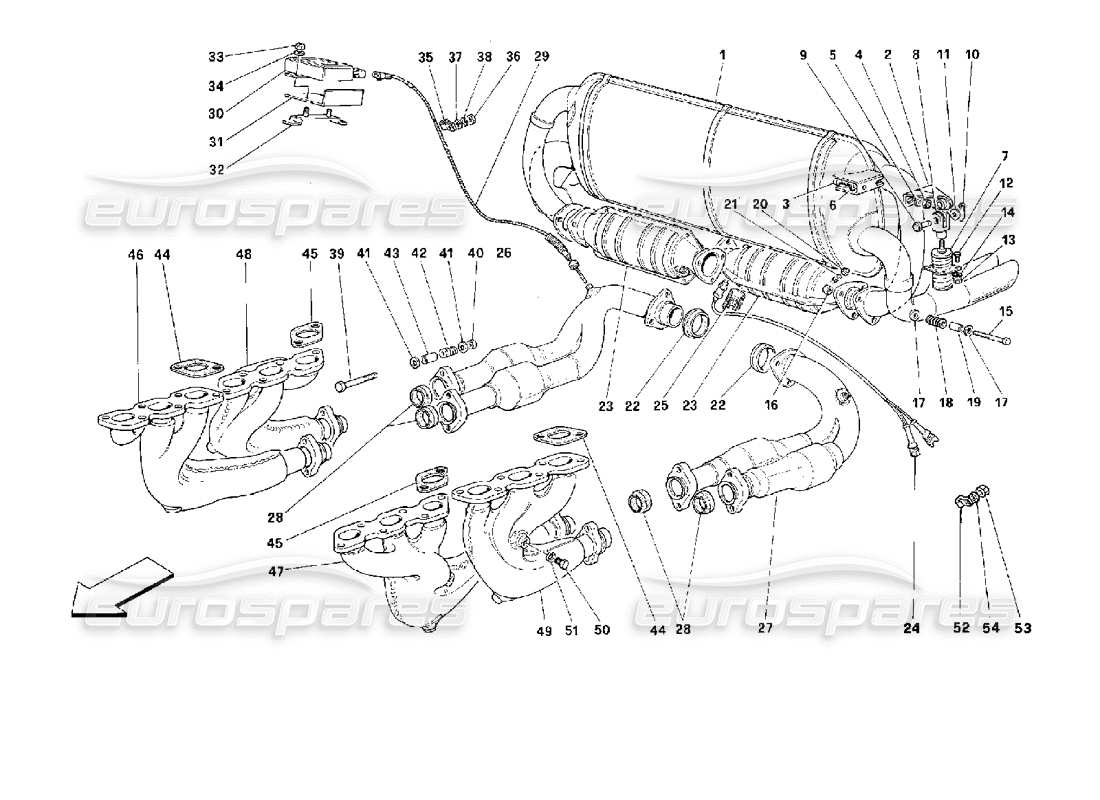 ferrari 512 m abgasanlage -gültig für usa, cdn, aus, ch- teilediagramm