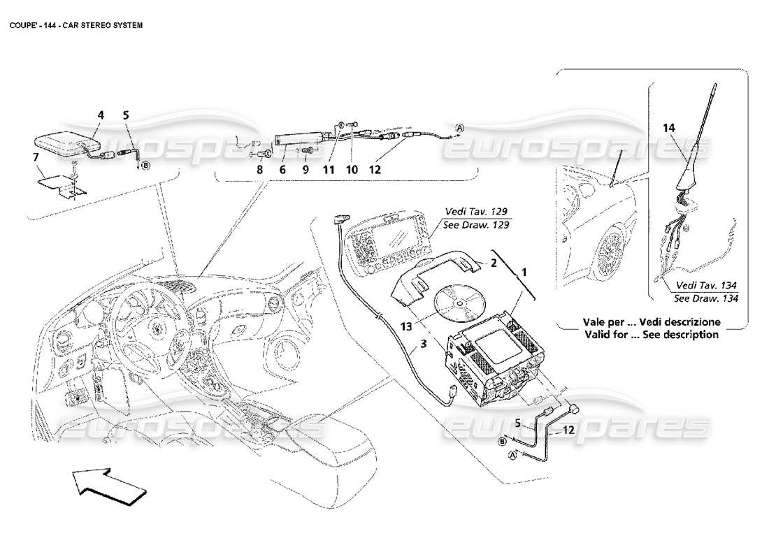 maserati 4200 coupe (2002) teilediagramm für auto-stereoanlage