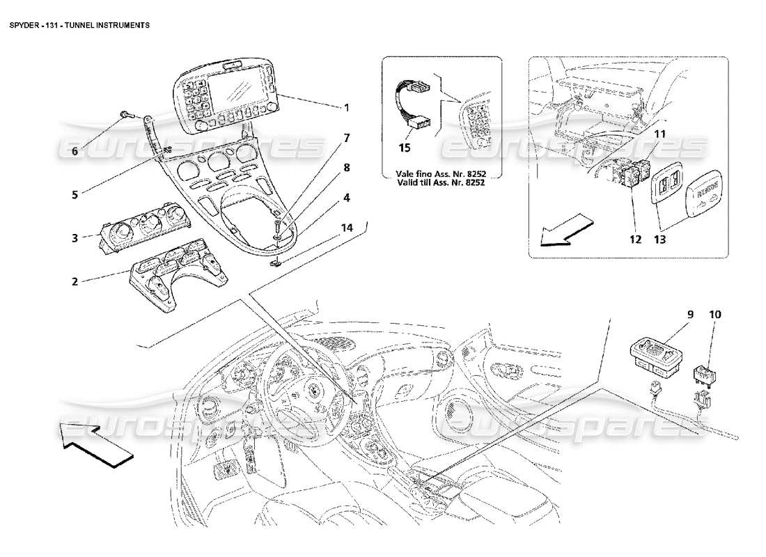 maserati 4200 spyder (2002) tunnelinstrumente teilediagramm