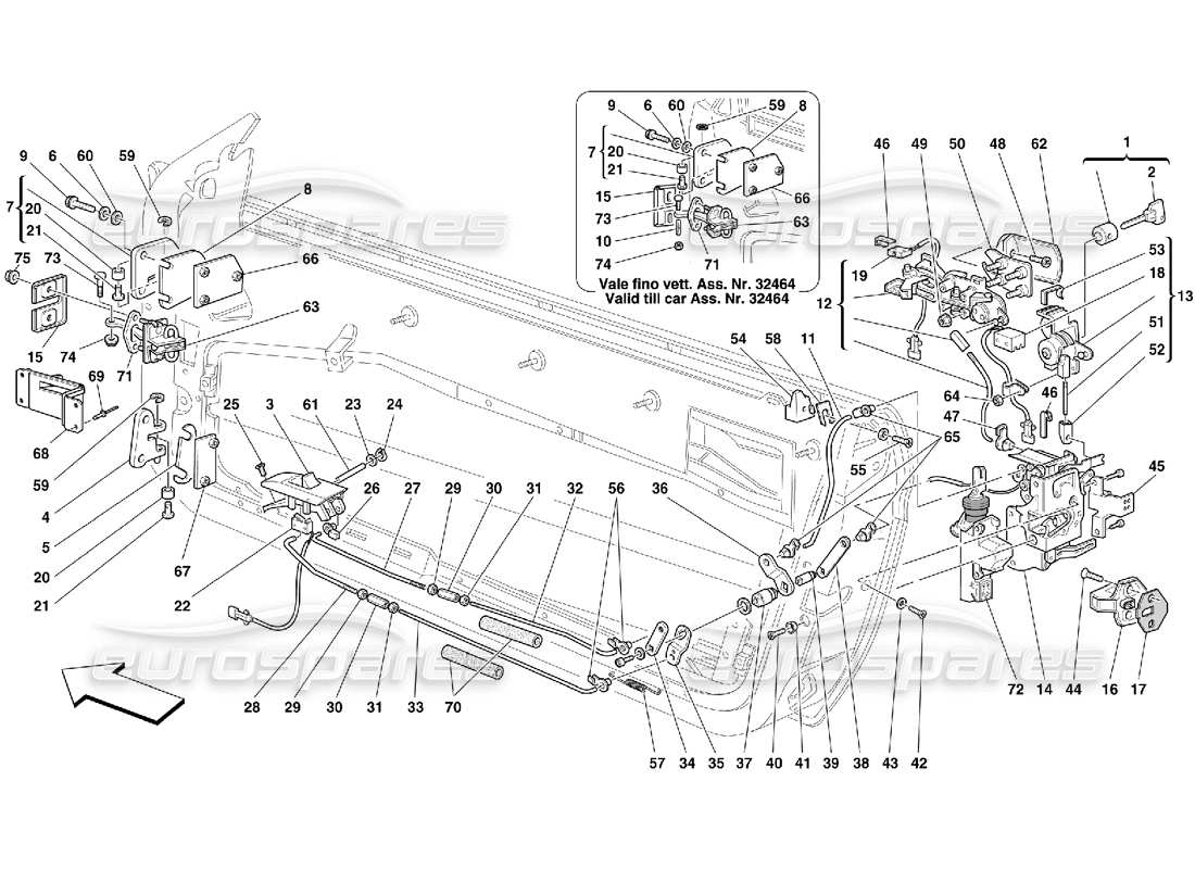 ferrari 456 m gt/m gta türen - teilediagramm für öffnungssteuerung und scharniere
