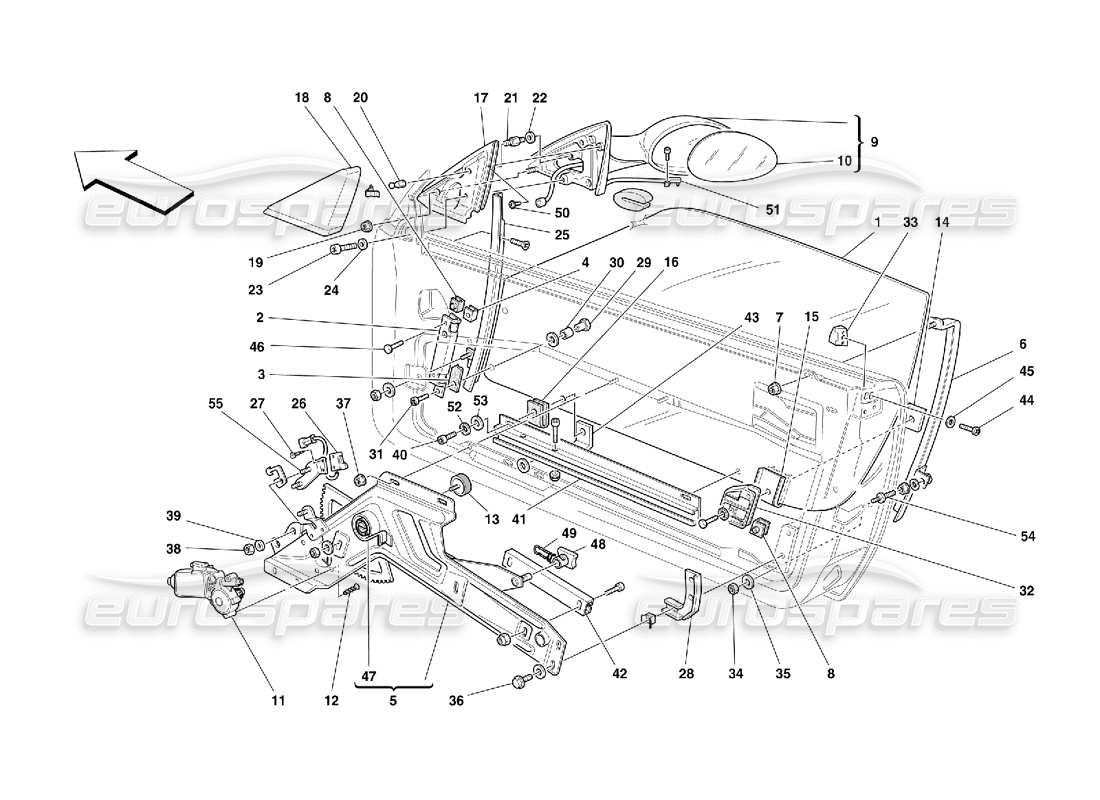 ferrari 550 maranello türen - teilediagramm für elektrische fensterheber und rückspiegel
