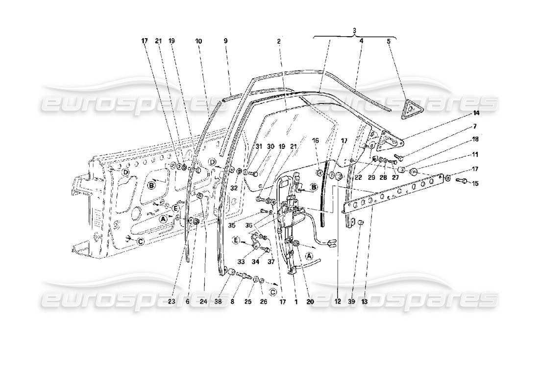 ferrari 512 m tür – elektrisches fenster teilediagramm