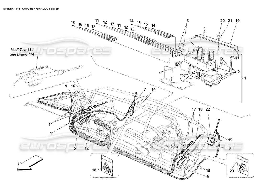 maserati 4200 spyder (2002) capote-hydrauliksystem teilediagramm