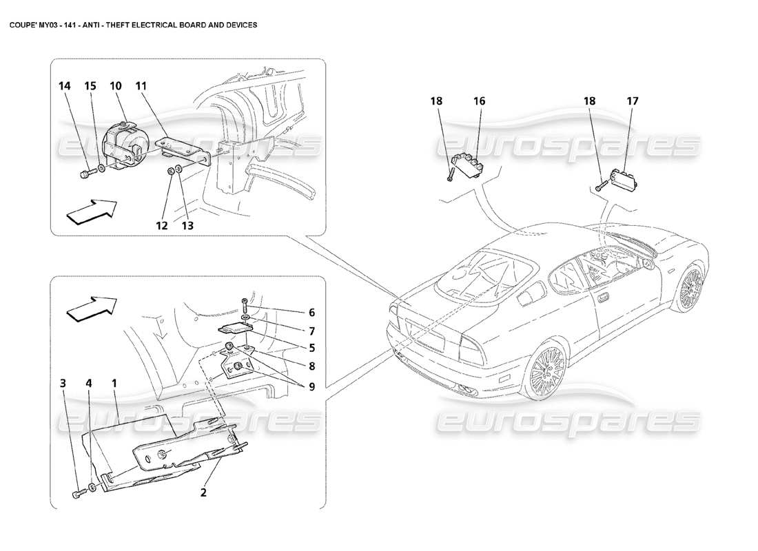 maserati 4200 coupe (2003) teilediagramm für elektrische platinen und geräte zur diebstahlsicherung