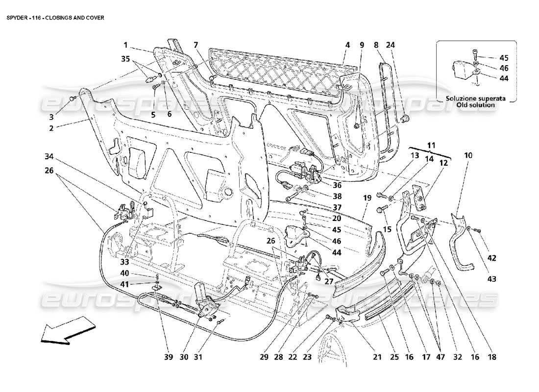 maserati 4200 spyder (2002) verschlüsse und cover teilediagramm