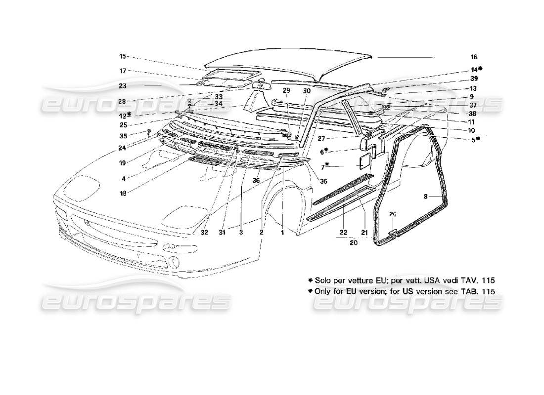 ferrari 512 m zubehör und verzierungen teilediagramm