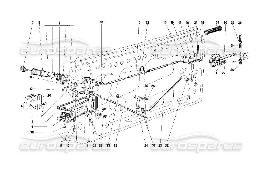 ferrari 512 m tür - teilediagramm der verriegelungsvorrichtung