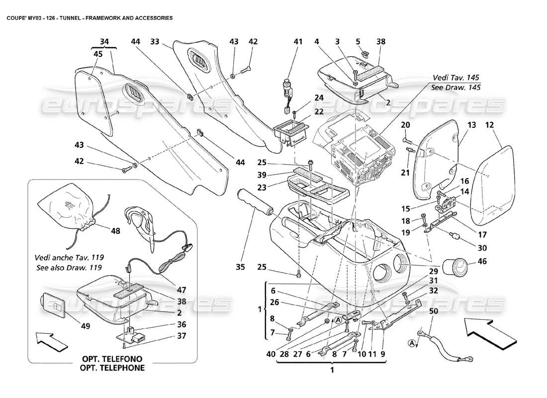 maserati 4200 coupe (2003) tunnel - rahmen und zubehörteile diagramm