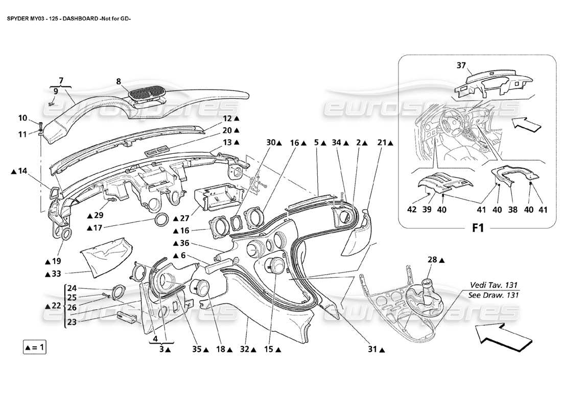 maserati 4200 spyder (2003) armaturenbrett - nicht für gd-teilediagramm