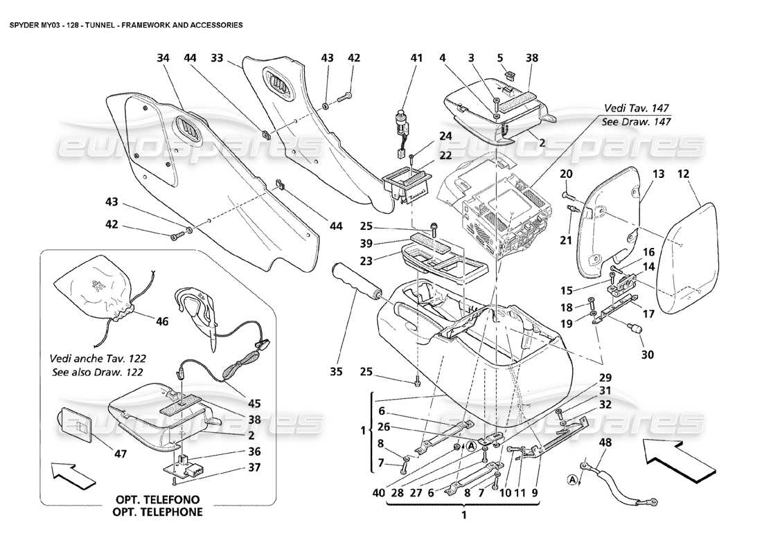 maserati 4200 spyder (2003) tunnel - rahmenzubehör teilediagramm