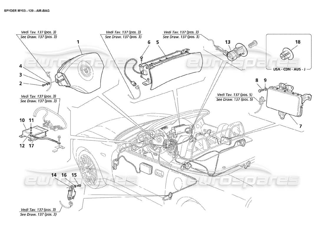 maserati 4200 spyder (2003) airbags teilediagramm