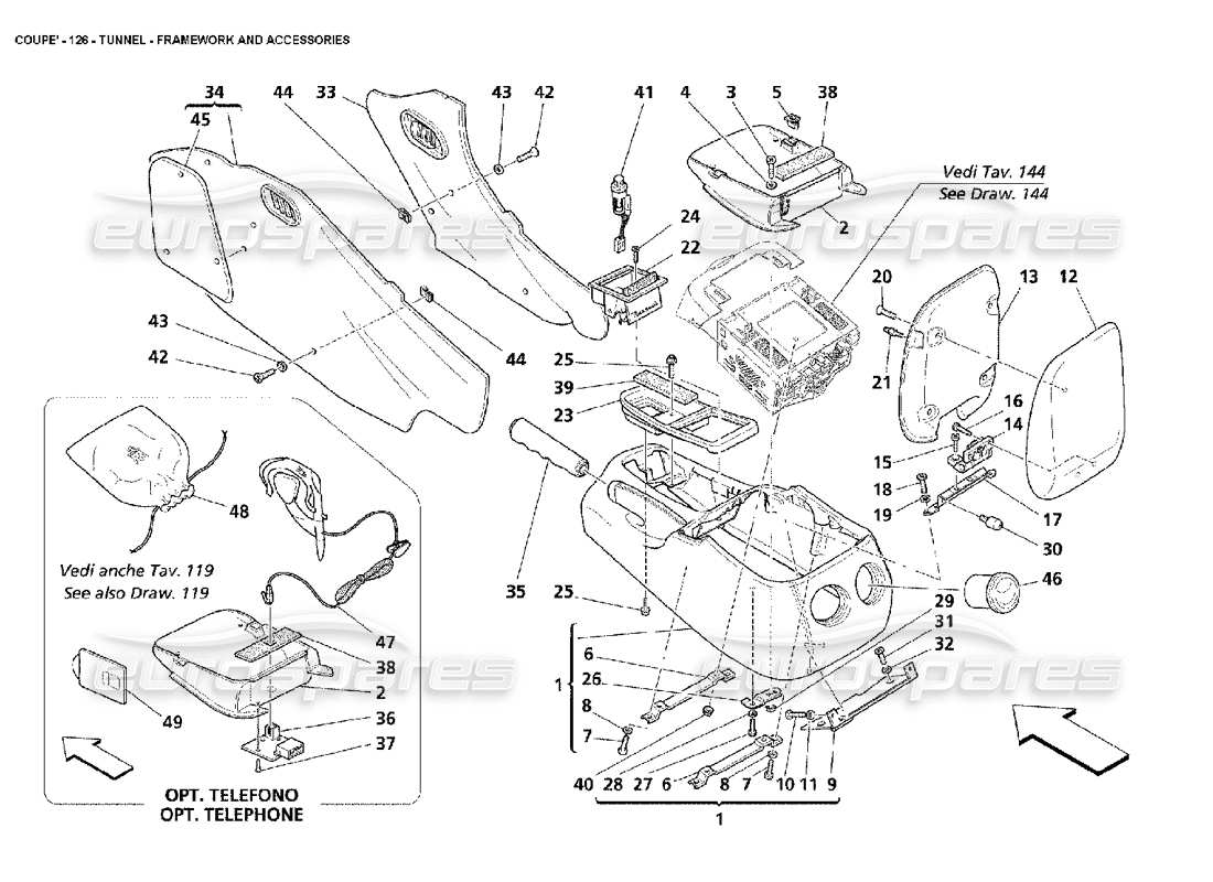 maserati 4200 coupe (2002) tunnel - rahmen und zubehörteile diagramm