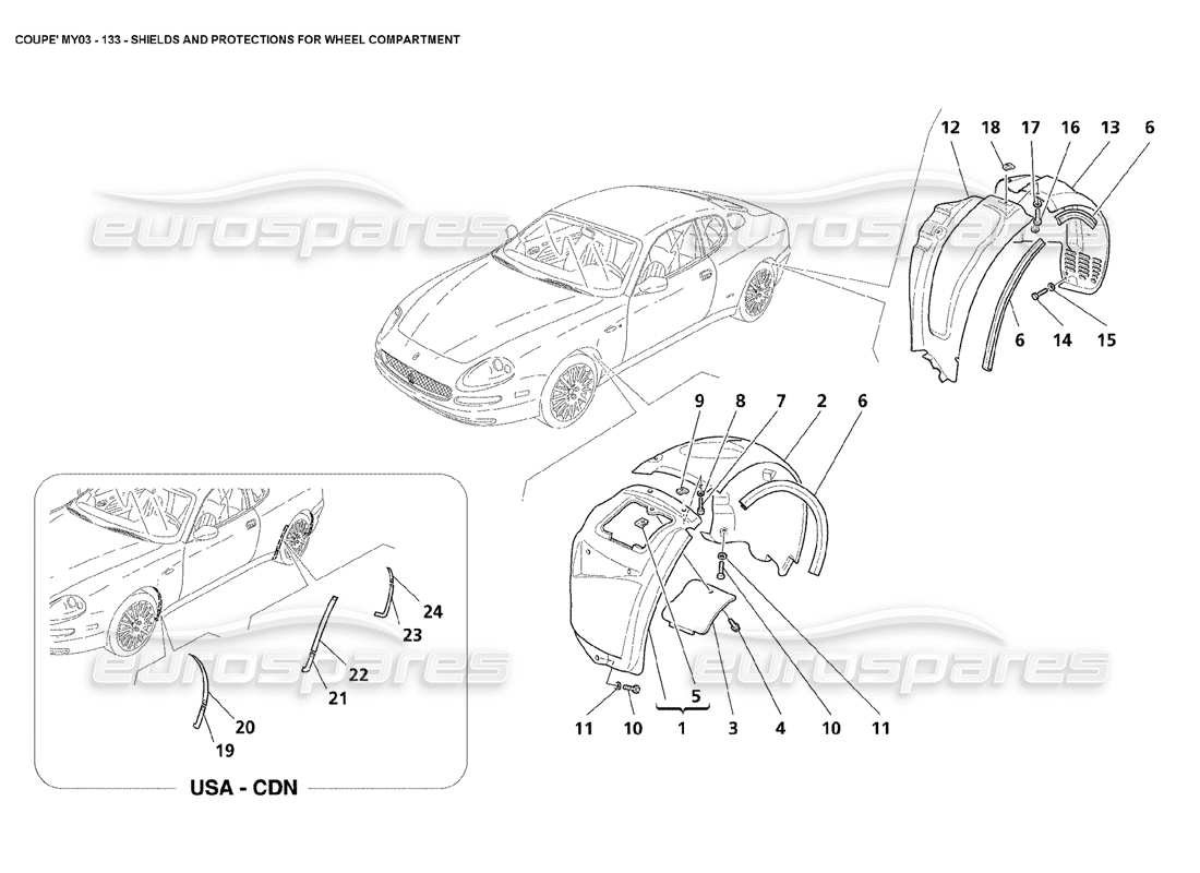 maserati 4200 coupe (2003) schilder und schutzvorrichtungen für den radraum - teilediagramm