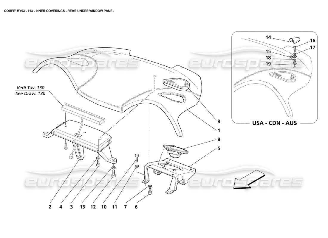 maserati 4200 coupe (2003) teilediagramm für die hintere verkleidung unter dem fenster