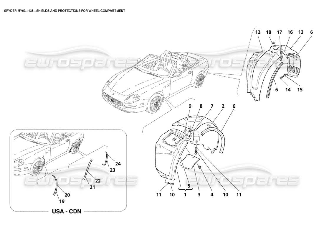 maserati 4200 spyder (2003) schilder und schutzvorrichtungen für den radraum - teilediagramm