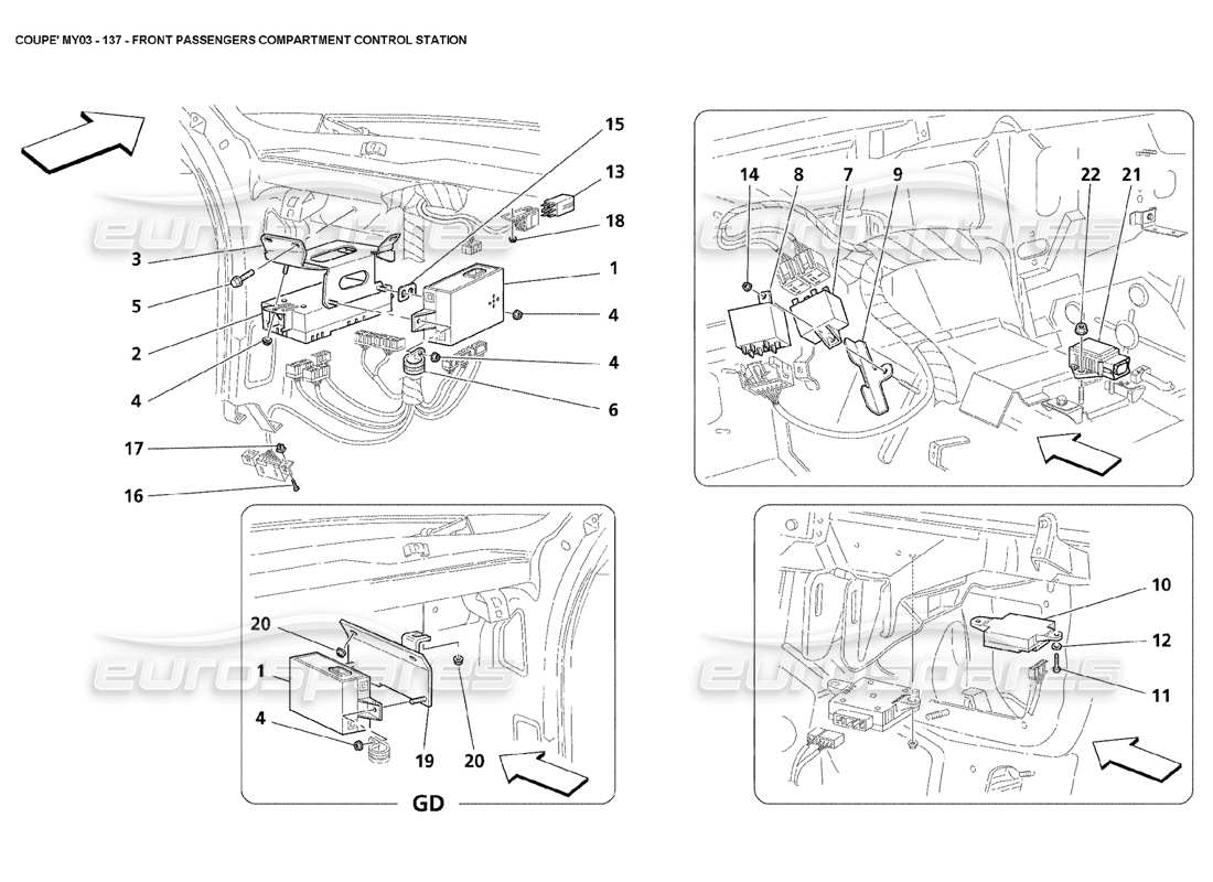 maserati 4200 coupe (2003) teilediagramm der steuerstation im vorderen fahrgastraum