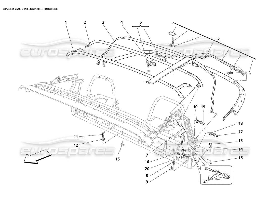 maserati 4200 spyder (2003) capote-struktur teilediagramm