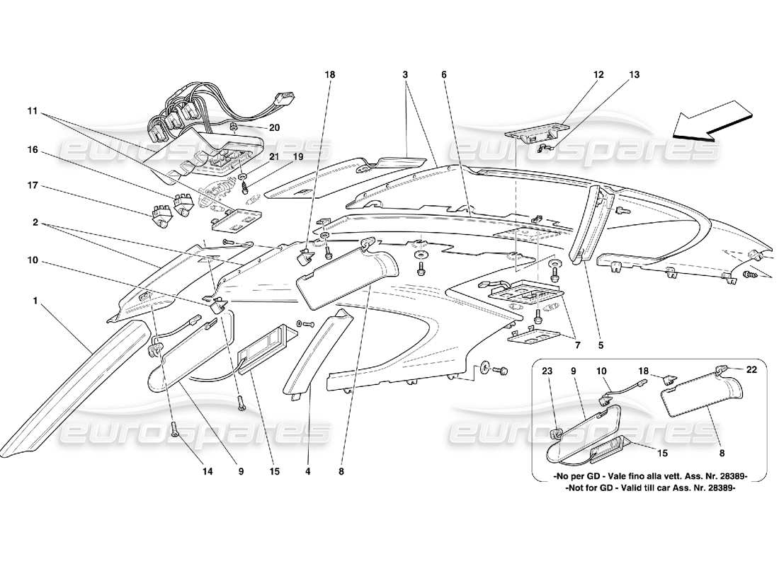 ferrari 456 m gt/m gta teilediagramm für dachpaneelpolster und zubehör