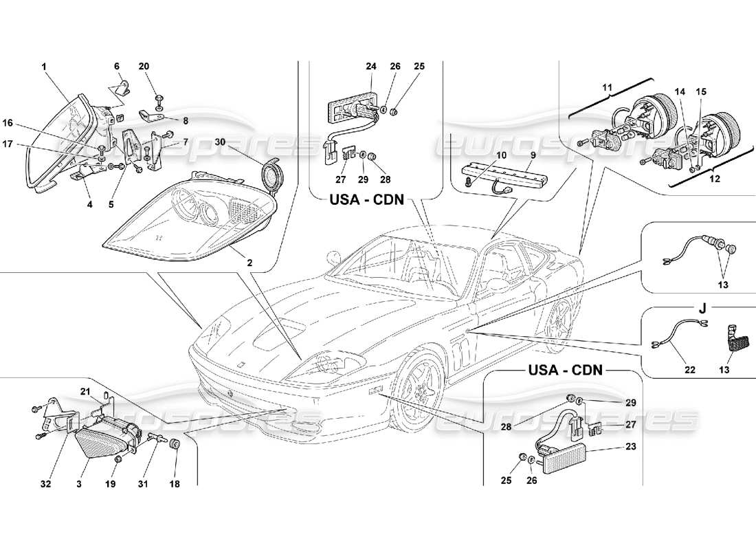 ferrari 550 maranello teilediagramm für vorder- und rücklichter