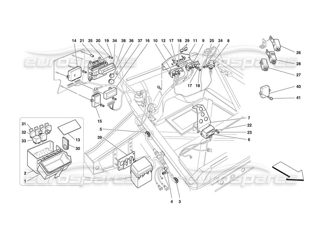 ferrari f50 elektrische geräte – schalttafeln im vorderen teil des fahrgastraums teilediagramm