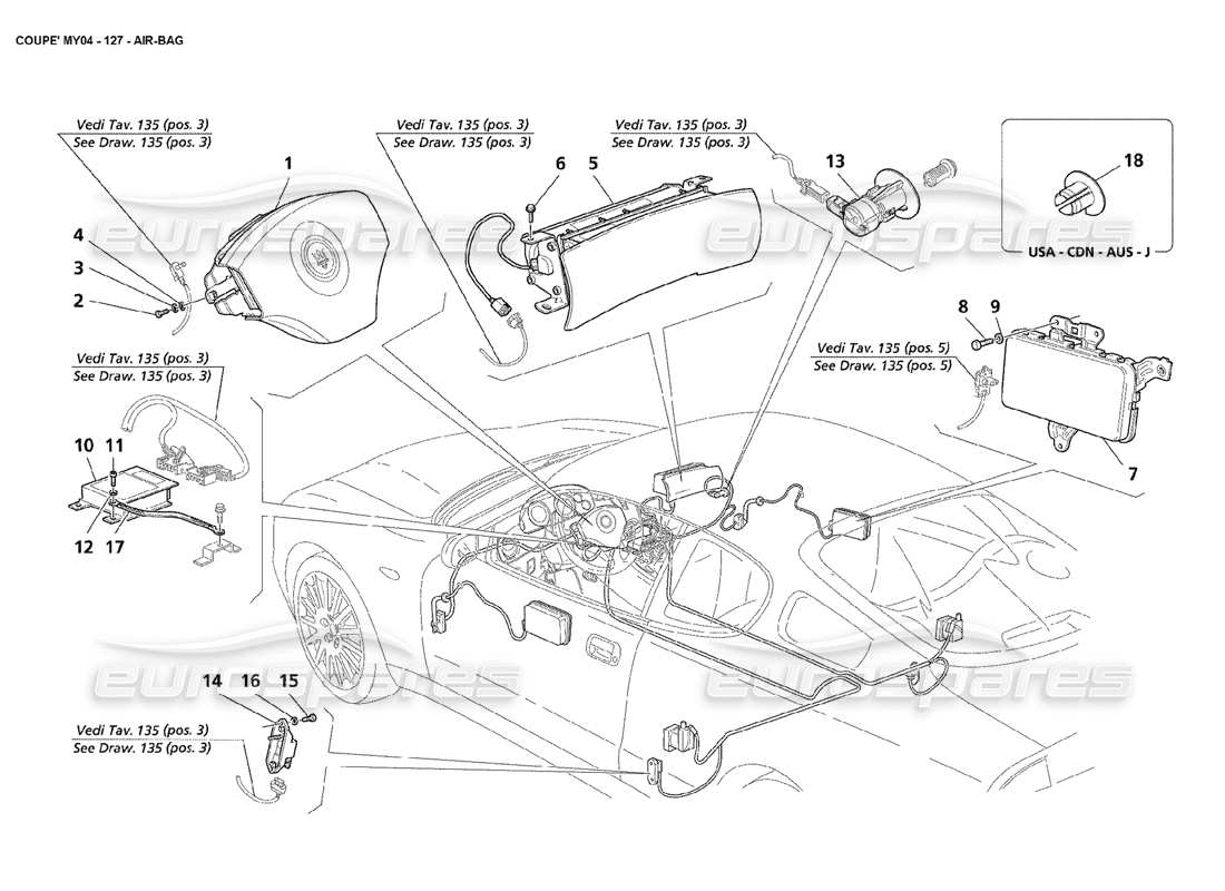 maserati 4200 coupe (2004) airbag-teilediagramm