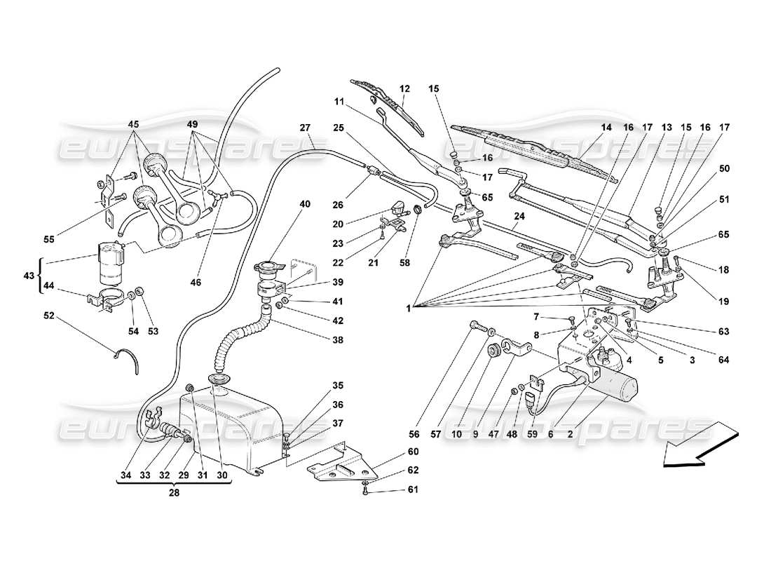 ferrari 550 maranello scheibenwischer, scheibe und hupen ersatzteildiagramm