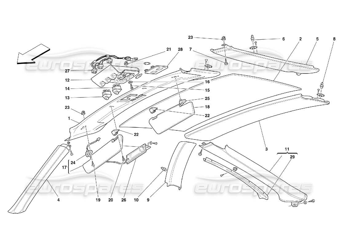 ferrari 550 maranello teilediagramm für dachpaneelpolster und zubehör